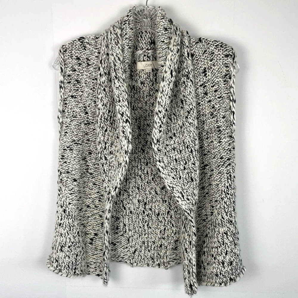 LOFT Gray White Chunky Knit Sleeveless Open Front Vest Size Small